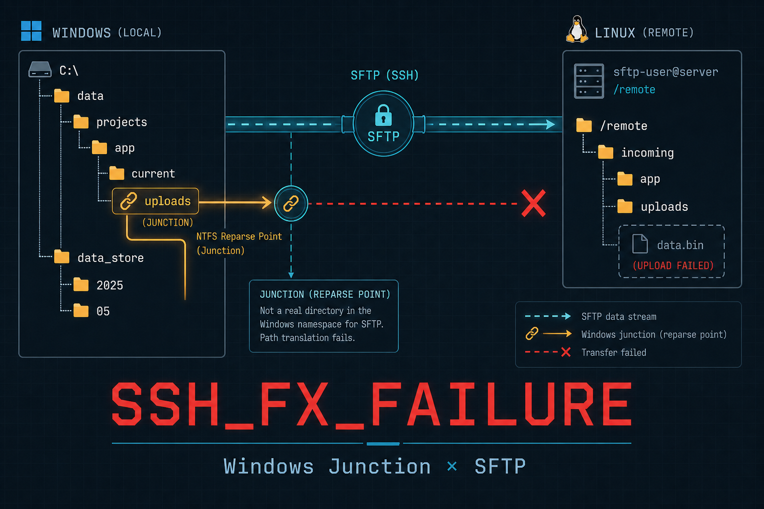 Windows Junction 导致 SFTP 上传失败? 【已解决】